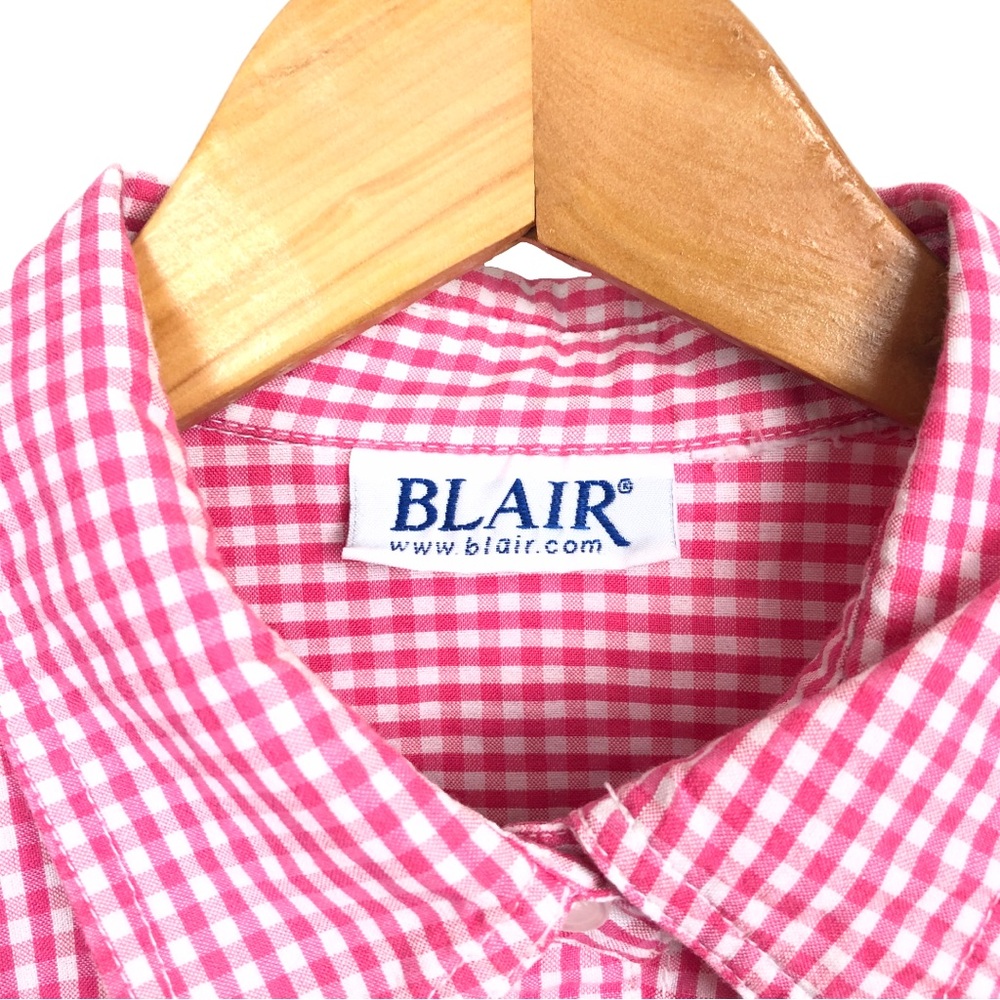 Blair Vintage 90s Gingham Floral Embroidered Picnic Cottagecore Pant Set Pink - Picture 8 of 14